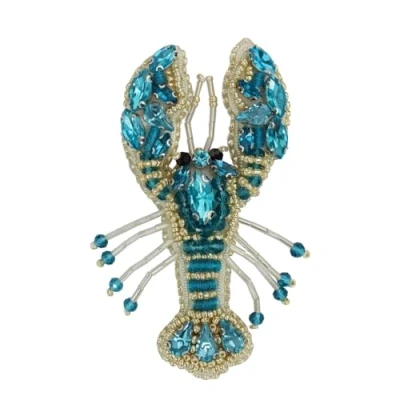 Image of Handmade Lobster Beaded Patches Sew on Rhinestones Applique Decoration Craft 2 Pieces (Blue)