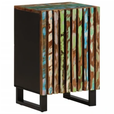 Image of vidaXL Bathroom Cabinet Storage Cupboard/Vanity Unit Solid Acacia Wood &amp; Iron Legs, Retro Style, Ample 38x34x58 cm