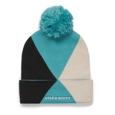 Image of Lyle &amp; Scott Unisex Argyle Bobble Beanie Alpine Sky Mens