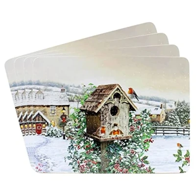 Image of The Leonardo Collection LP52612 Christmas Robins Table Place Mats (Set of 4), Boxed
