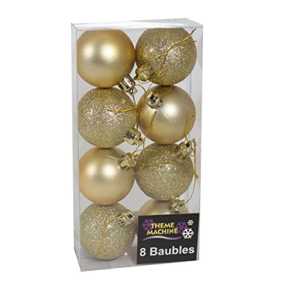 Image of Christmas Decoration 8 Pack 50mm Glitter / Plain Baubles GOLD