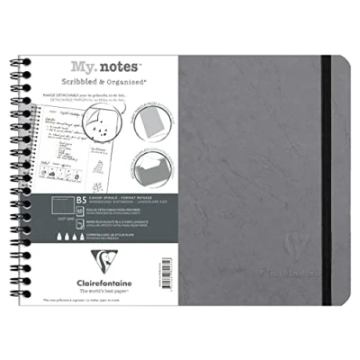 Image of Clairefontaine 782435C Age Bag A Spiral Notebook with Detachable Margins My.Notes Gray B5 Landscape 25x19 cm 120 Pages DOT White Paper 90 g Glossy Leather Grain Card Cover