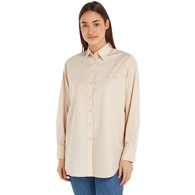 Image of Calvin Klein Jeans Women&#039;s Loose MONOLOGO Shirt J20J221866 Woven Tops, Beige (Putty Beige), XL