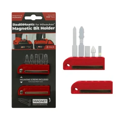Image of StealthMounts Red Milwaukee M18 Magnetic Bit Holder Drill Organiser Perfect for Drills and Impacts (2 Pack)