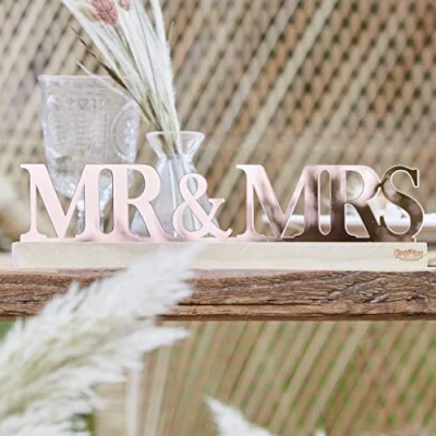 Image of Ginger Ray Rose Gold Acrylic Mr and Mrs Table Decoration Sign