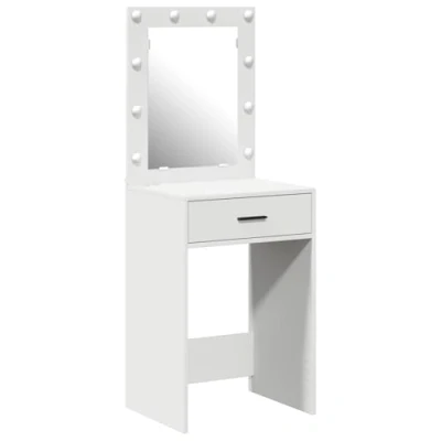 Image of vidaXL Vanity Table White Wood Makeup Desk with LED Lights &amp; Storage Bedroom Furniture 135x50x41 cm