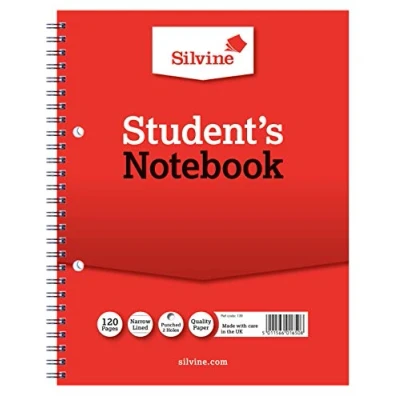 Image of Silvine 9x7 Twin Wire Student&#039;s Notebook. 120 Pages Ruled 6mm Feint