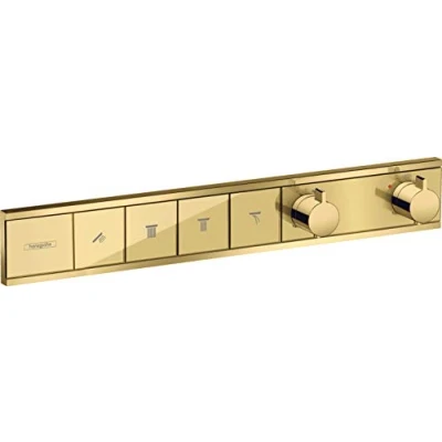Image of Hansgrohe 15382990 RainSelect Flush Mounted Thermostat for 4 Consumers Polished Gold Optic, Brausekopf 360mm