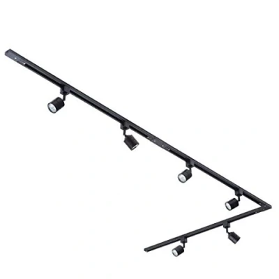Image of Litecraft Kitchen Track Light with Soho Fixture &amp; GU10 LED Bulbs (Black, 3M L Shape Long 6 Light)