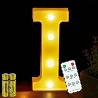 Image of HONPHIER® Letter Lights Decorative LED Alphabet Remote Control Marquee Decoration Light Up Sign Battery Operated for Birthday Party Wedding Receptions Holiday Bar Home Bedroom Bath Decor (I)