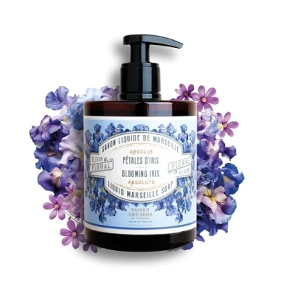 Image of Panier des Sens Liquid Hand Soap Blooming Iris Soothing Wash With Olive Savon de Marseille Made in France Organic 96% Natural Ingredients Vegan 500ml