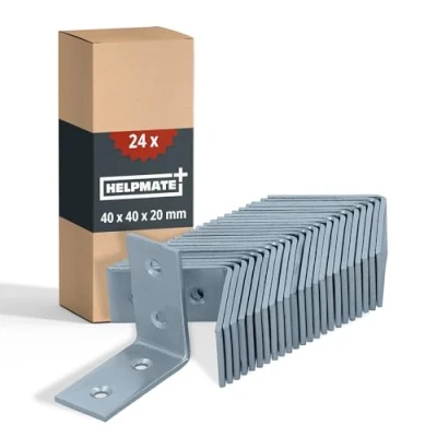 Image of HELPMATE Pack of 24 Perforated Plate Brackets 40 x 20 mm Angle Connector Galvanised &amp; Blue Passivated Wood with Excellent Corrosion Protection Hole