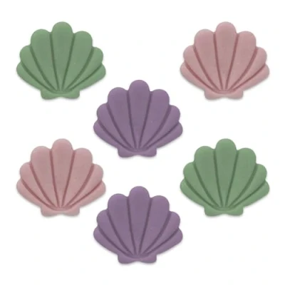 Image of Anniversary House Mermaid Shells Edible Cake Decorations, Handcrafted Pink, Lilac, Teal Shell Toppers, Fondant Icing Sugar Cupcake 4cm, Pack of 6, SF631