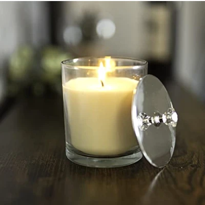 Image of Christmas Candle in Glass Holder with Diamond Topped Silver Lid, Xmas Pot Home Decor Decorative Jar Ornament Bedroom Bathroom Livingroom Gift Festive Decoration