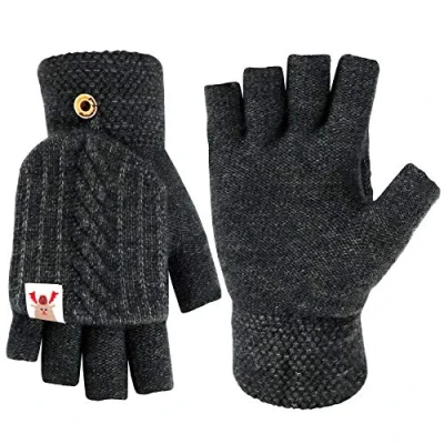 Image of BRAND KRUZE Women&#039;s Gloves Fingerless Mittens Ladies and Girls Winter Warm Heat Weaver Cable Knit Half Finger Black