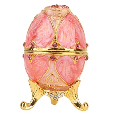 Image of Pssopp Vintage Hand Painted Egg Style Hinged Jewelry Trinket Box Enameled with Shinny Diamonds
