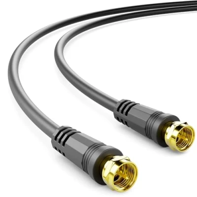 Image of deleyCON 2m (6.56 ft.) SAT TV Antenna Cable Coaxial HDTV 4 Fold Shielding DVB S S2 Radio DAB Gold Plated Metal Connector Plugs Black