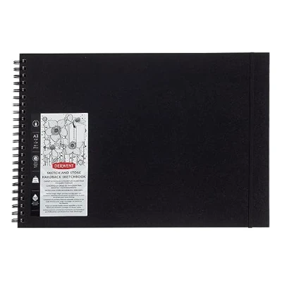 Image of Derwent Sketch &amp; Store Hardback Book, A3 Landscape, Drawing Writing, 56 Sheets, Acid Free Paper, Wirebound Spine, Professional Quality, 2102174,black