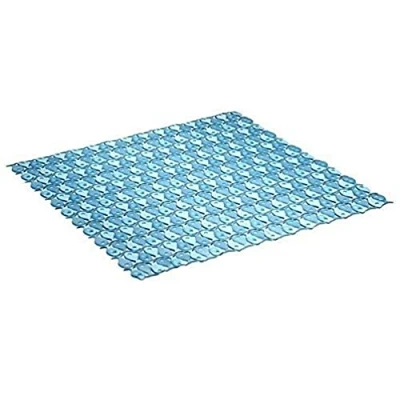 Image of TATAY Bath Mat, Non slip, PVC with Suction Cups, Resistant to Mold and Microbes, Anti Bacterial, Pisces Design, Blue. Measures 54 x cm