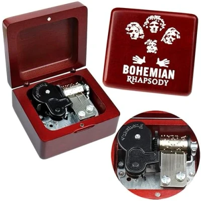 Image of Sinzyo Queen Bohemian Rhapsody Music Box Vintage Musical Boxs Gift For Birthday Valentine&#039;s Day Christmas Day(Wine Red Box)