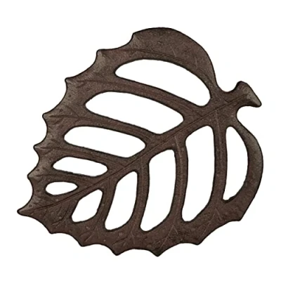 Image of Relaxdays Stone, Garden Step Plate, Pathway, Flowerbed, Lawn, Accessory, Leaf, Decor, 26 x 32cm, Brown, Cast iron, 0.5 32 cm