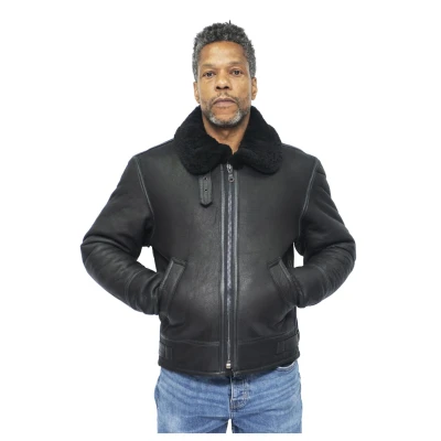 Image of Infinity Leather Men&#039;s Black B3 &#039;Air Force&#039; Real Shearling Sheepskin Aviator Pilot Flying Jacket XS