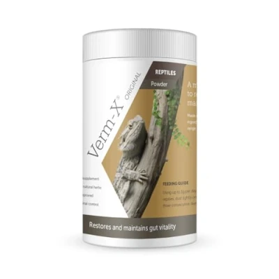 Image of Verm X Original All Natural Powder for Reptiles. Supports Intestinal Hygiene. Vet Approved. Restores and maintains Gut Vitality. Wormwood Free Recipe, Clear