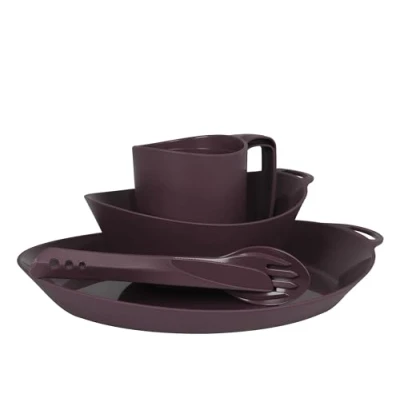 Image of Lifeventure Ellipse Reusable 4 Piece Tableware Set: Knife/Fork/Spoon, Plate, Bowl, Mug For Camping, Travel &amp; Outdoor Purple