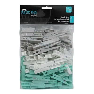 Image of JVL Strong Hold Rust Resistant Plastic Pegs, Pack of 100, Aqua,19 250