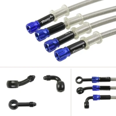 Image of Motorcycle Brake Hose Braided,400 2400mm AN3 Hydraulic Clutch Tube Oil DOT Fluid Pipe Line Stainless Steel for ATV Dirt Pit Street Racing Bike,Removing Fittings Banjo (SliverBlue, 600mm)