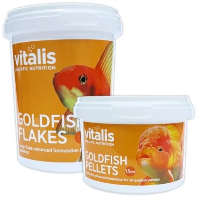 Image of Vitalis Goldfish Flakes 40g &amp; Pellets (1.5mm) 140g for Coldwater Fish Food Aquarium Tank