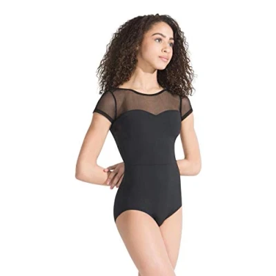 Image of Capezio Ca1Ev 126 meryl Mesh Yoke Short Sleeve Leotard Lycra Black, Large