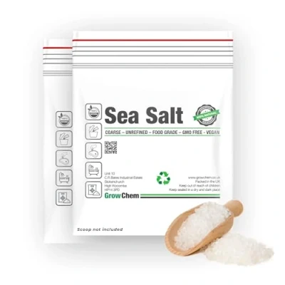 Image of Grow Chem Natural Sea Salt 10KG (2x5KG Bags) Grinder Refill Pure Coarse Crystals, Food Grade for Cooking, Curing, Baking &amp; Exfoliating Antifungal Anti bacterial Additive Free