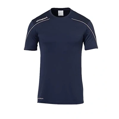 Image of Uhlsport Stream 22 Short Sleeve Jersey Men, Sky Blue/White, Moisture Wicking Crew Neck Dry Tech, Size S