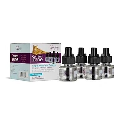 Image of Comfort Zone Refill for the CZ Calming Pheromone Diffuser Kit, Calm Cat Home, Reduces Stress, Spraying, Scratching &amp; Other Problematic Behaviours, (4 Refills last 120 days),White/clear,4 x 48ml