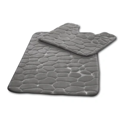 Image of VELVETIO Pebbles Stone Bath Mat &amp; Pedestal Set for Bathroom, Water Absorbent Non Slip 2 Piece Toilet Mats, Extra Soft Shower Bathtub Rug, (50x80, 50x40 cm), Charcoal