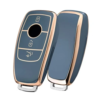 Image of OATSBASF Mercedes Benz Car Key Case, Protective Cover for E Class 2017 S 2018 (Golden Edge Grey)