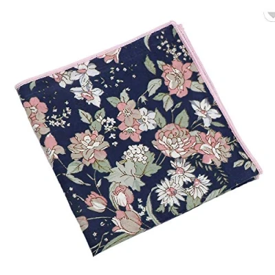 Image of DB Dickie Bow Luxury Cotton Pocket Square (Blue &amp; Pink Floral) suitable for formalwear, office, weddings, parties, grooms groomsmen outfits