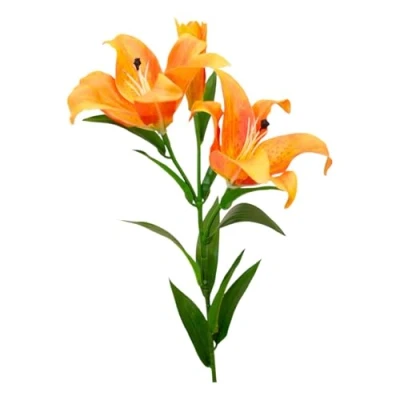 Image of Artificial Lily Spray 3 Orange Stem Realistic Looking Flowers