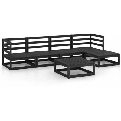 Image of vidaXL 6 Piece Garden Lounge Set Black Solid Wood Pine