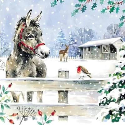 Image of GBCC Charity Christmas Cards Pack of 10 with Artistic Donkey and Robin Design Eco Friendly Xmas Multipack Envelopes