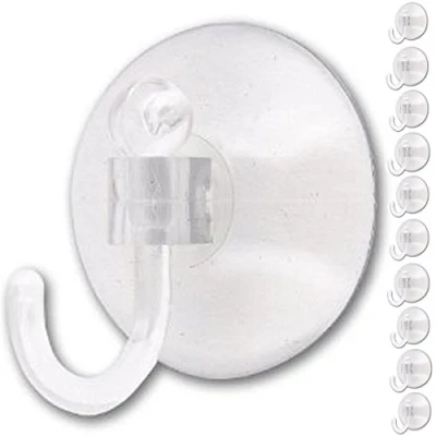 Image of White Hinge Pack Of 10 Large Window Suction Cup Hooks 35mm Clear Heavy Sucker Hangers