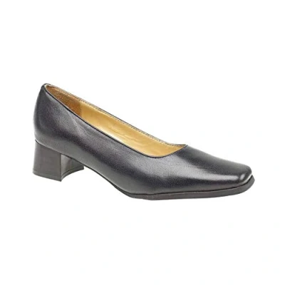 Image of Amblers Womens Walford X Wide Navy Leather E Fit Low Heel Court Shoe 3