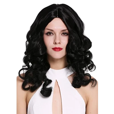 Image of Wig ME UP 6069 1B Lady Quality long curled noble baroque ringlets middle parting black