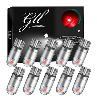Image of GLL T10 LED Bulbs, Red 501 W5W Bulbs 3030 2 SMD 120 Lumens for Car Dome Lights Side License Trunk
