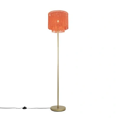 Image of Qazqa Oriental Floor lamp Gold Pink Shade with Fringes Franxa Suitable for LED E27 1 Light Steel Living Room I Bedroom