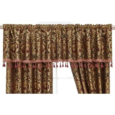 Image of Curtain Pair Tieback Heavy Jacquard Pencil Pleat Pelmet (Burgundy, 92 in)