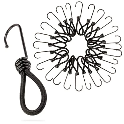 Image of PRETEX Heavy Duty Bungee Cords with Hooks Set of 25pcs x 13cm/5in Outdoor Cord Straps and Fixings Garage Organizer or Tie Down for Travel