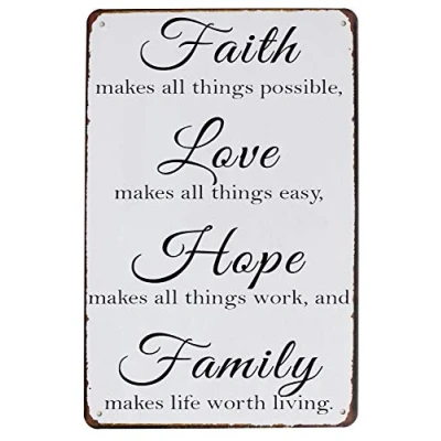 Image of Hioni Faith Love Hope Family, Metal Tin Sign, Vintage Plaque Home Wall Decor