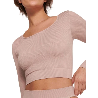 Image of Sloggi Womens EVER Infused Aloe Long Sleeved Top Brown Polyamide Size X Large